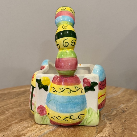 Colorful Ceramic spring Easter Basket with Handle - Picture 4 of 5